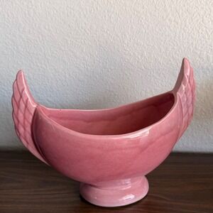 Vintage Artistic Potteries Pink Ceramic Winged Planter Footed ArtDeco MCM Signed